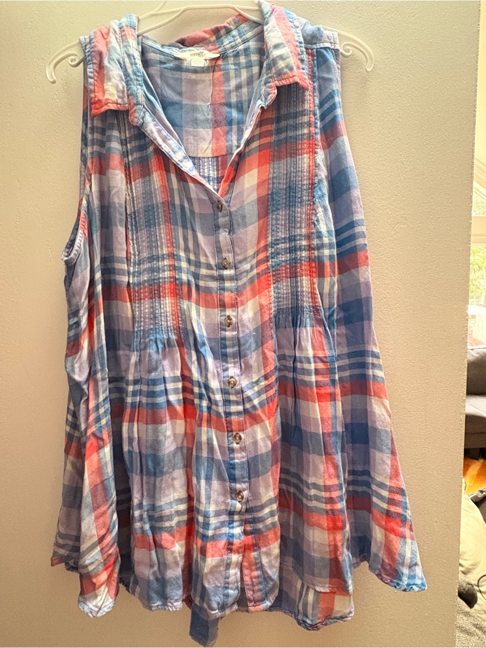 Terra & Sky Pink and Blue Plaid Top